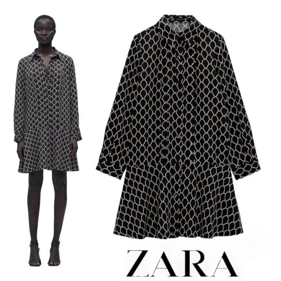 ZARA | Black & White | PRINTED SHIRT DRESS - Picture 1 of 10